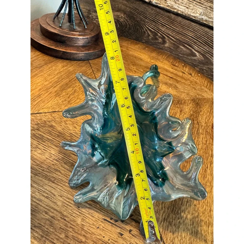 Hand Blown Art Glass Splash Vase Turquoise Teal‎ Smoky Grey Spiral statue Murano